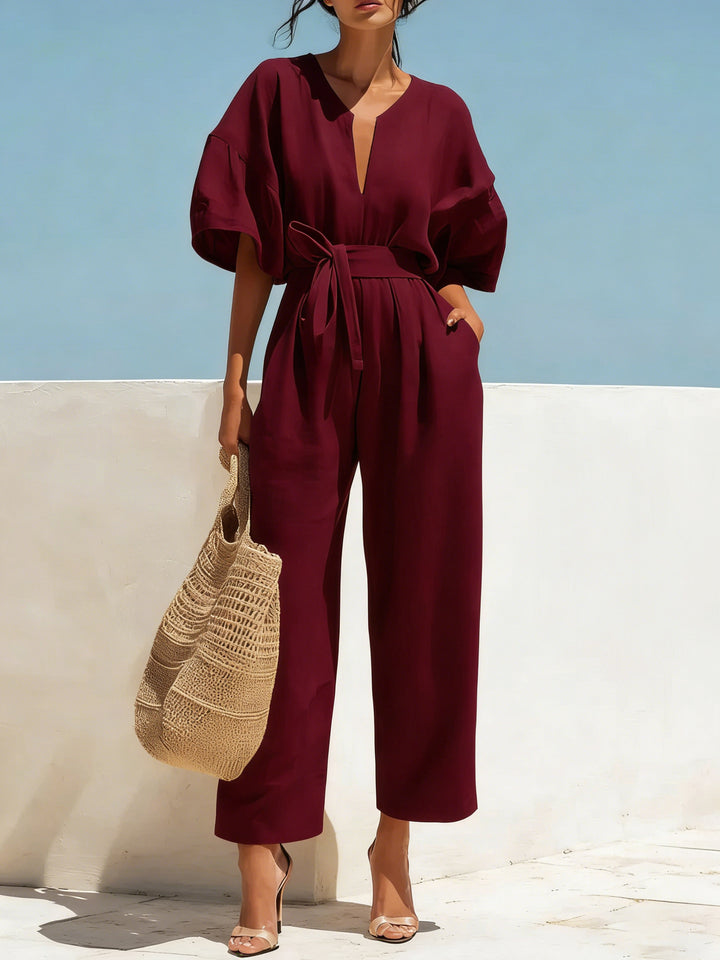 Women's Linen Tie-Waist Wide-Leg Jumpsuit
