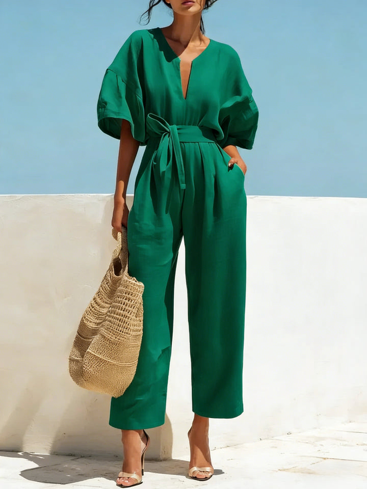 Women's Linen Tie-Waist Wide-Leg Jumpsuit
