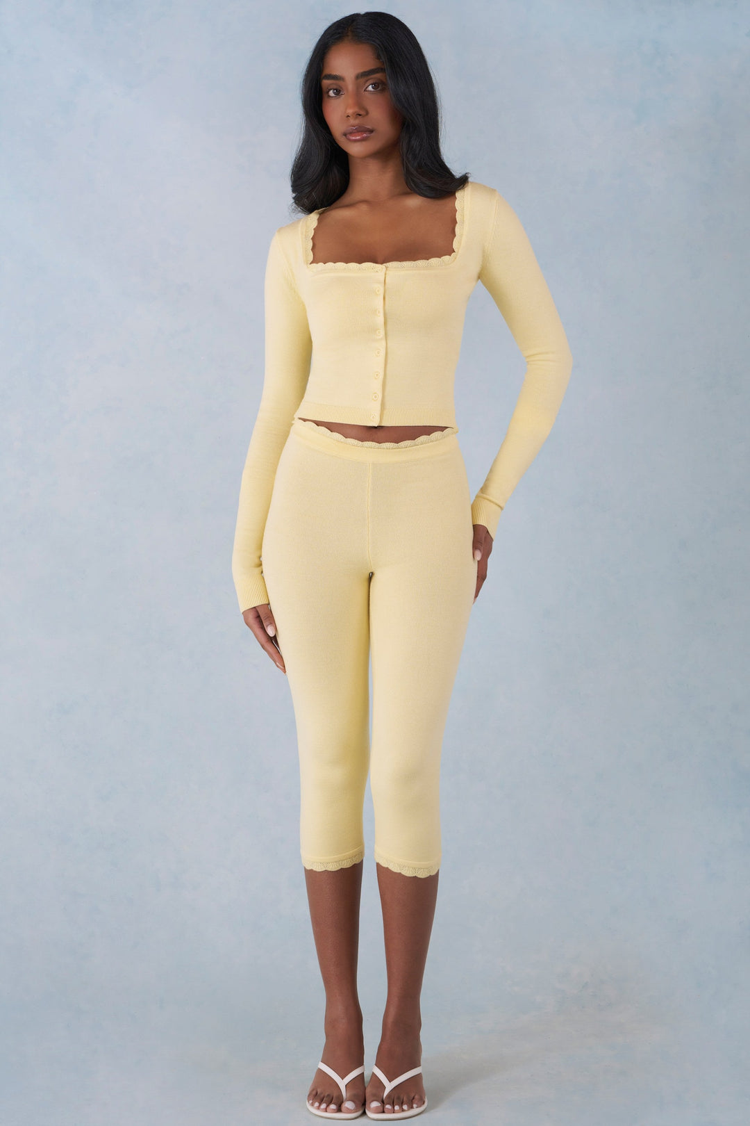 Knit Mid-Rise Capri Trousers — Butter Yellow Summer Knit