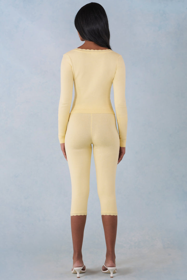 Knit Mid-Rise Capri Trousers — Butter Yellow Summer Knit