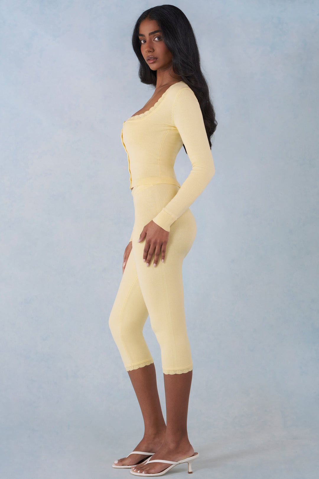 Knit Mid-Rise Capri Trousers — Butter Yellow Summer Knit