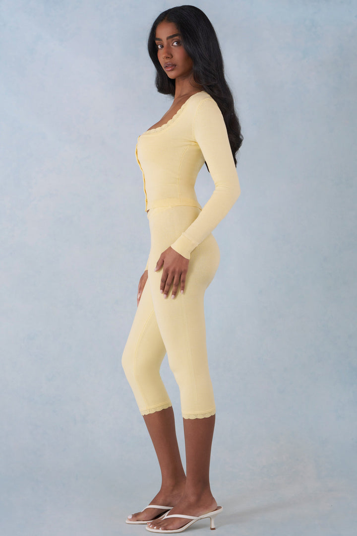 Knit Mid-Rise Capri Trousers — Butter Yellow Summer Knit