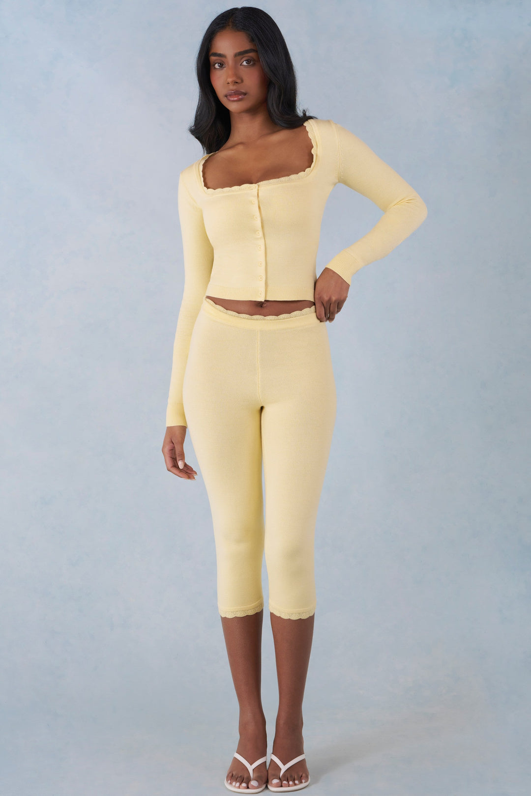 Knit Mid-Rise Capri Trousers — Butter Yellow Summer Knit