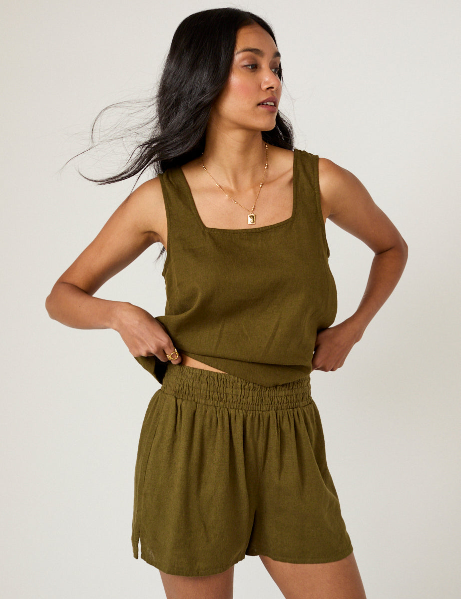 Linen-Blend Tank & Shorts Twin Set