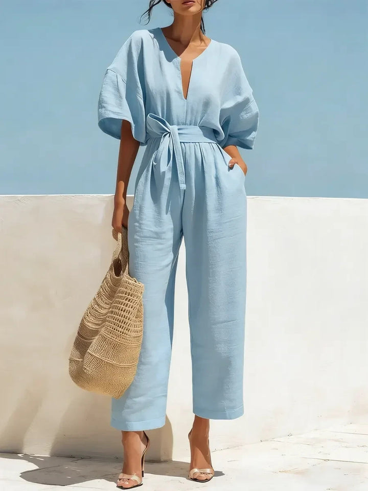 Women's Linen Tie-Waist Wide-Leg Jumpsuit