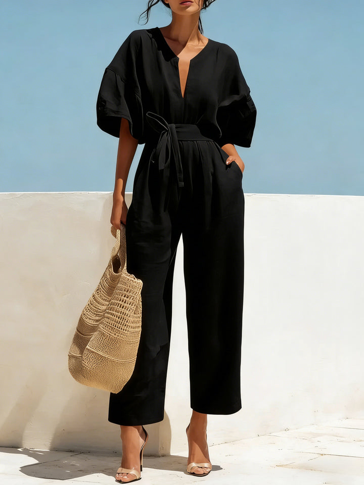 Women's Linen Tie-Waist Wide-Leg Jumpsuit