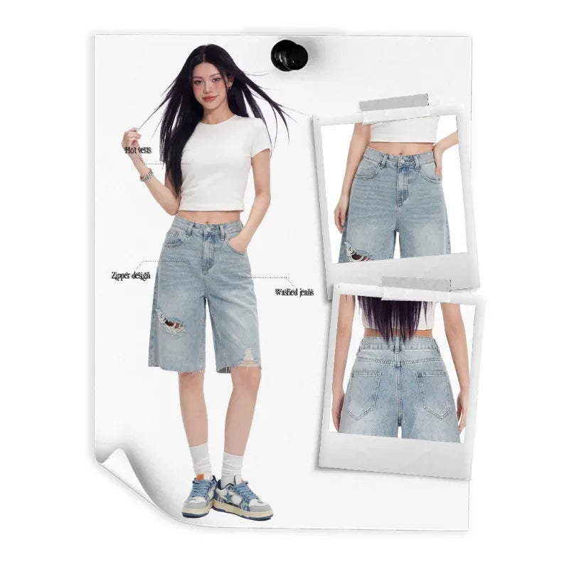 High-Waist Bermuda Cargo Shorts
