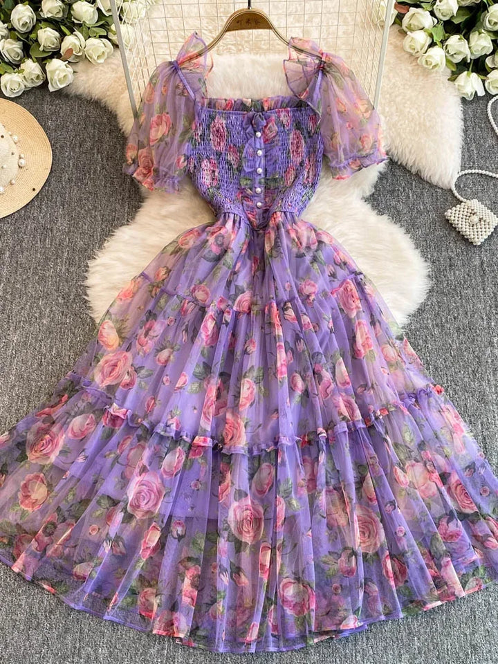 Smocked Floral Summer Midi Dress