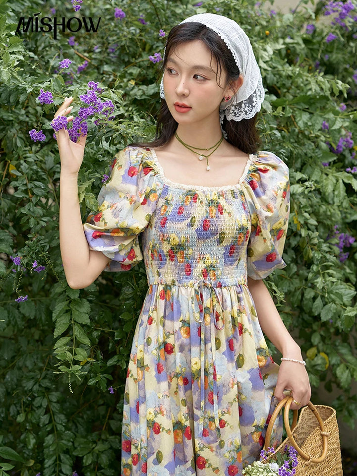 Smocked Floral Summer Midi Dress