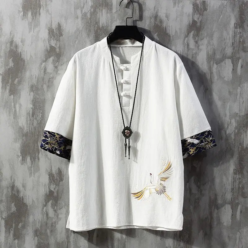 Men's Embroidered Western Linen Shirt — Short Sleeve