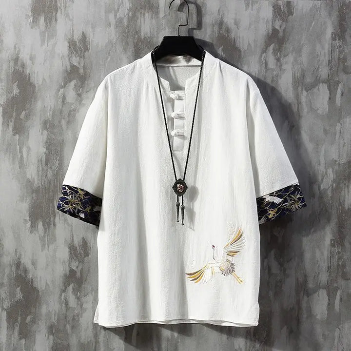 Men's Embroidered Western Linen Shirt — Short Sleeve