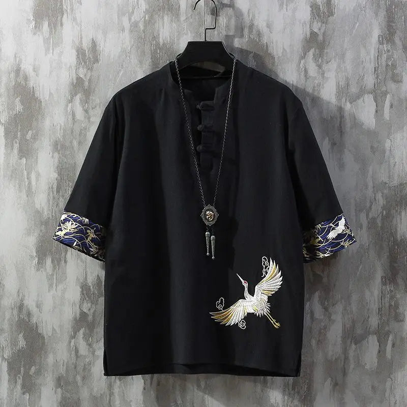 Men's Embroidered Western Linen Shirt — Short Sleeve