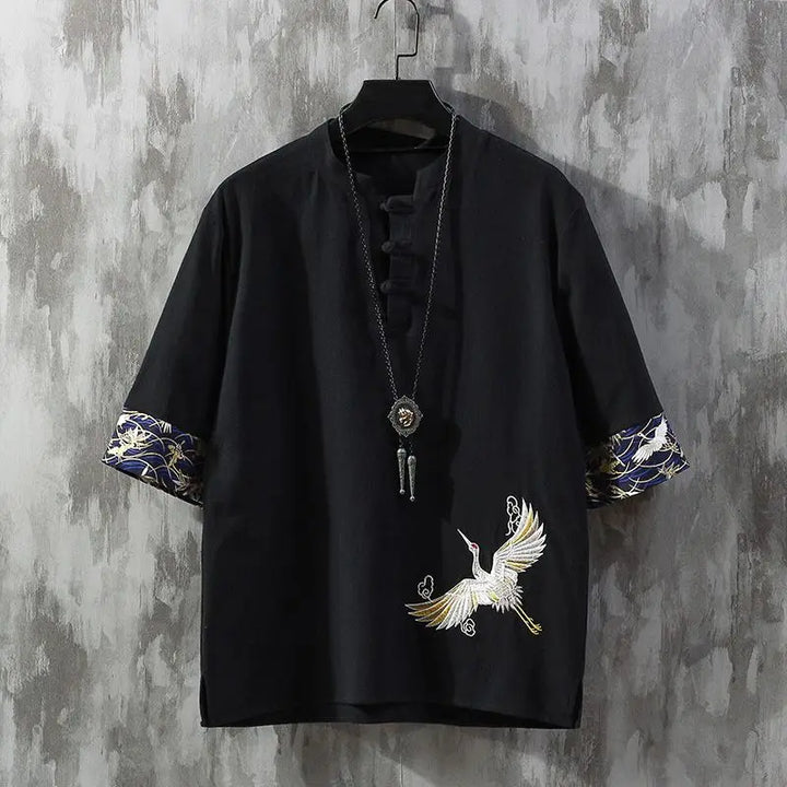 Men's Embroidered Western Linen Shirt — Short Sleeve