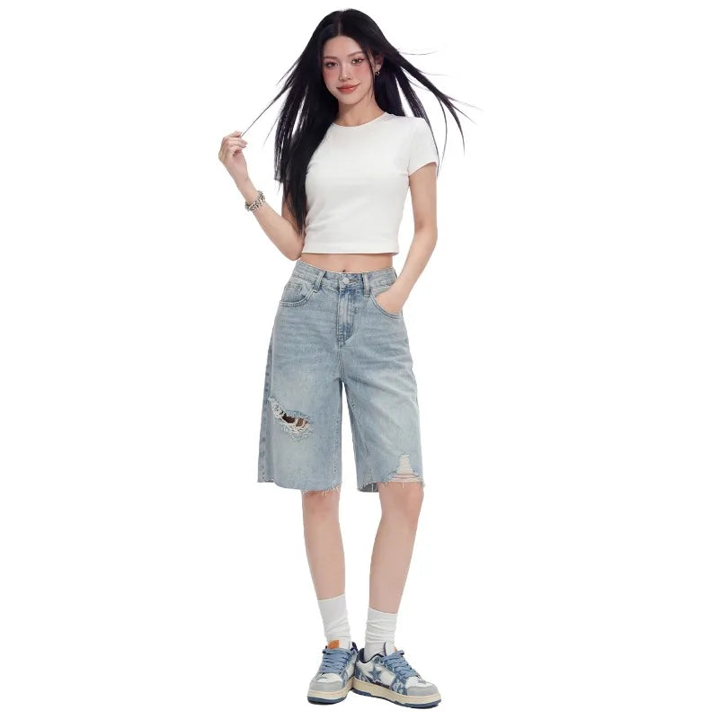 High-Waist Bermuda Cargo Shorts