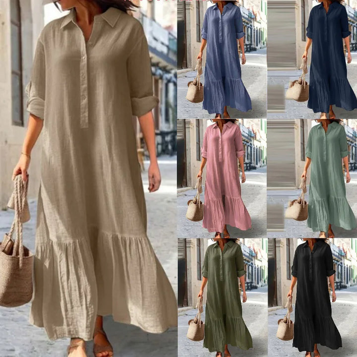 Linen Blend Shirt Dress — Belted Midi Summer Dress