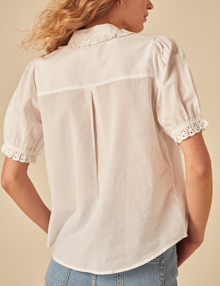 Eyelet Broderie Cap-Sleeve Blouse — Romantic Summer Top
