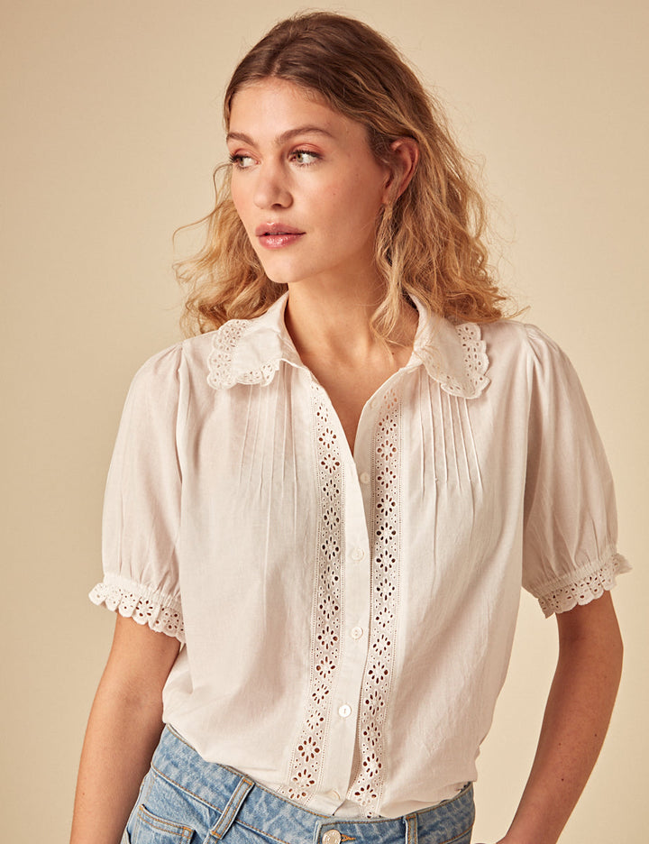 Eyelet Broderie Cap-Sleeve Blouse — Romantic Summer Top