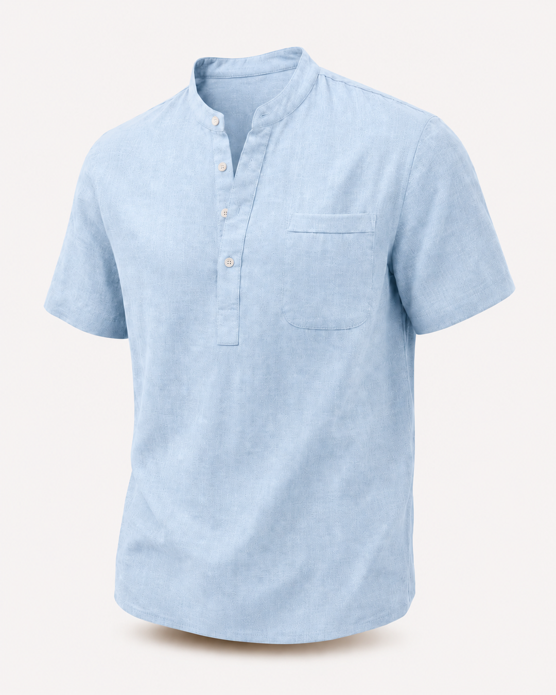 Men's Cotton-Linen Henley — Roll-Sleeve Summer Shirt
