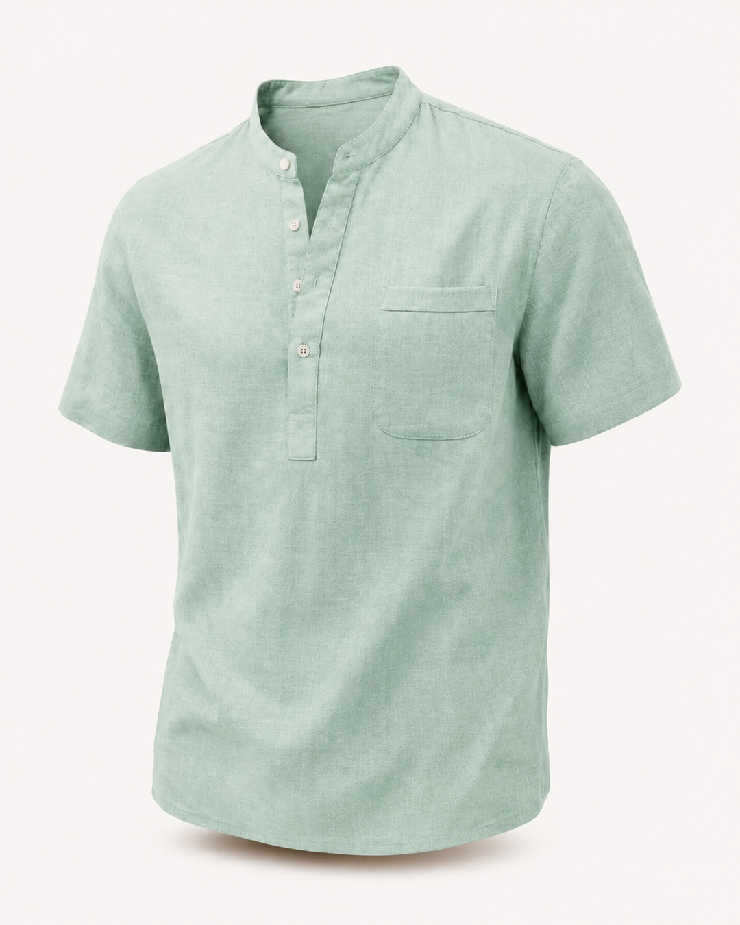 Men's Cotton-Linen Henley — Roll-Sleeve Summer Shirt