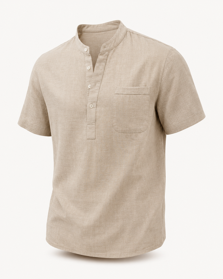 Men's Cotton-Linen Henley — Roll-Sleeve Summer Shirt