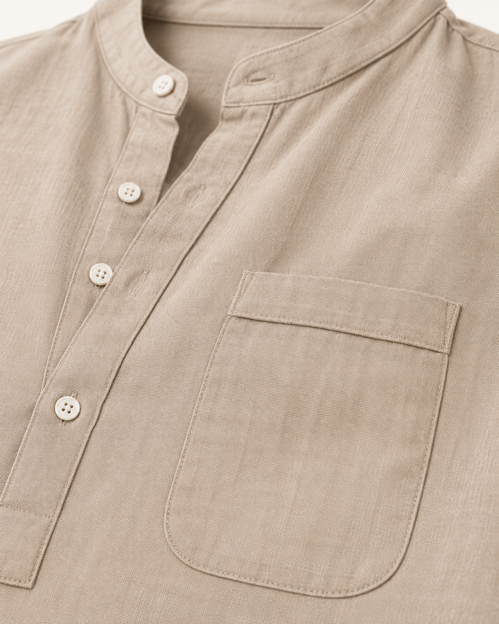 Men's Cotton-Linen Henley — Roll-Sleeve Summer Shirt