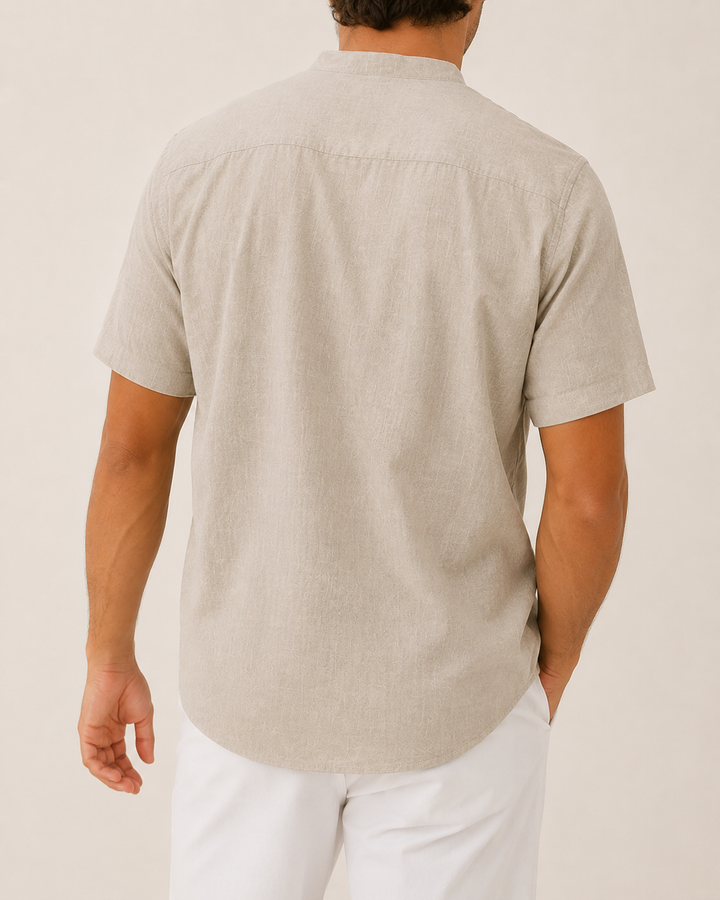 Men's Cotton-Linen Henley — Roll-Sleeve Summer Shirt