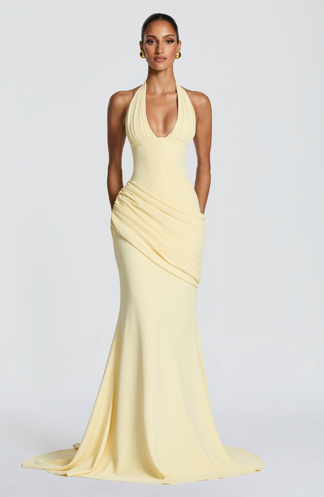 Lemon Halter Occasion Maxi Gown