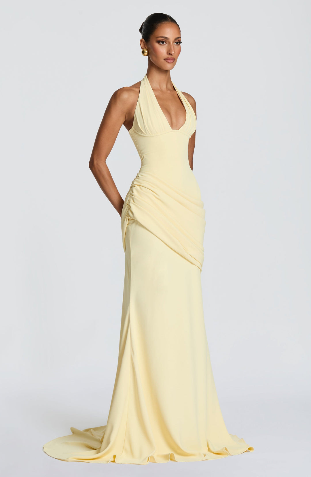 Lemon Halter Occasion Maxi Gown