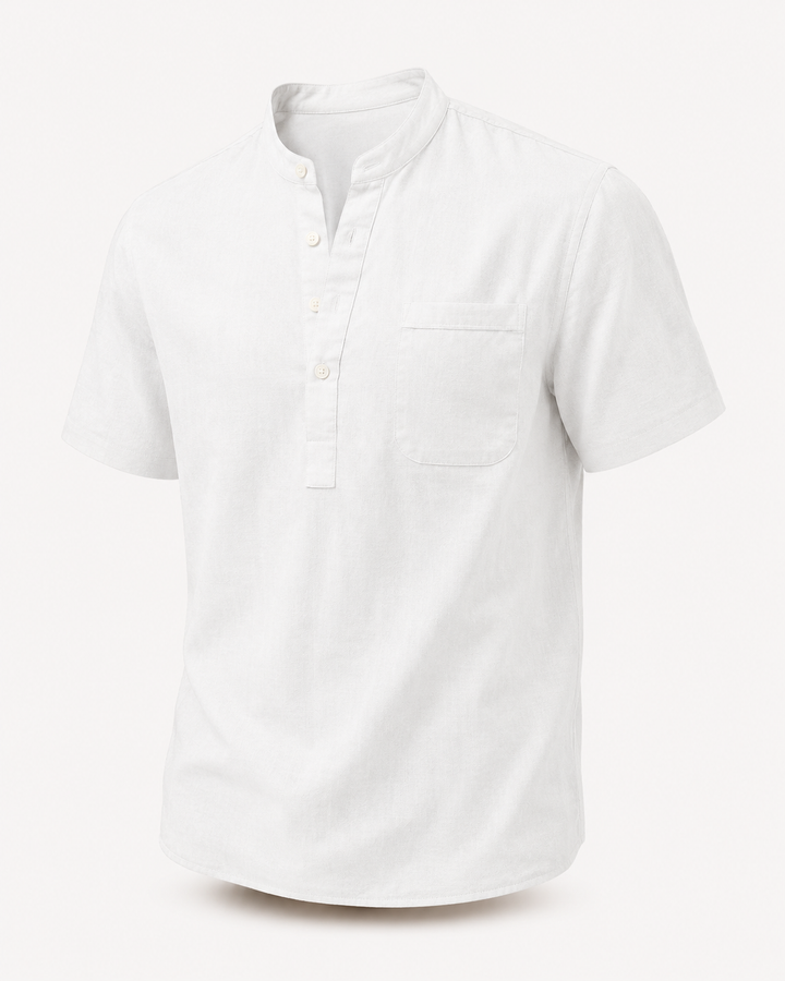 Men's Cotton-Linen Henley — Roll-Sleeve Summer Shirt