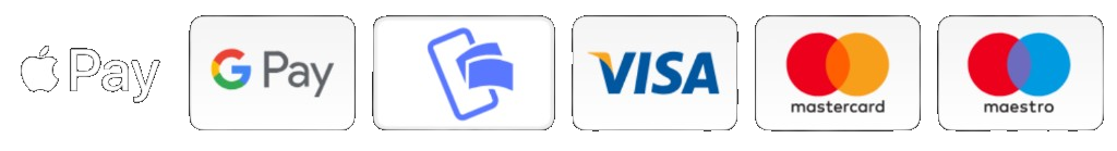 Apple Pay, Google Pay, Visa, Mastercard, Maestro